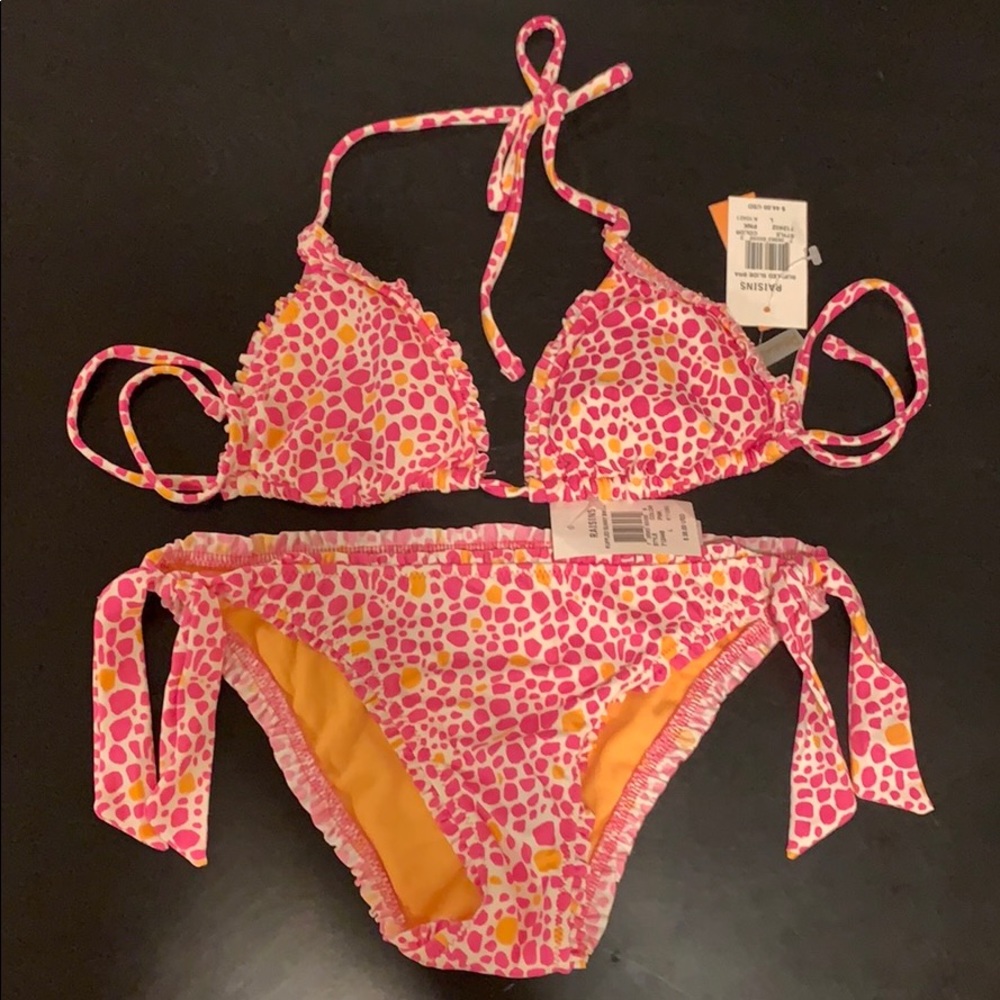 Raisins Pink/Orange Triangle String Bikini NWT L